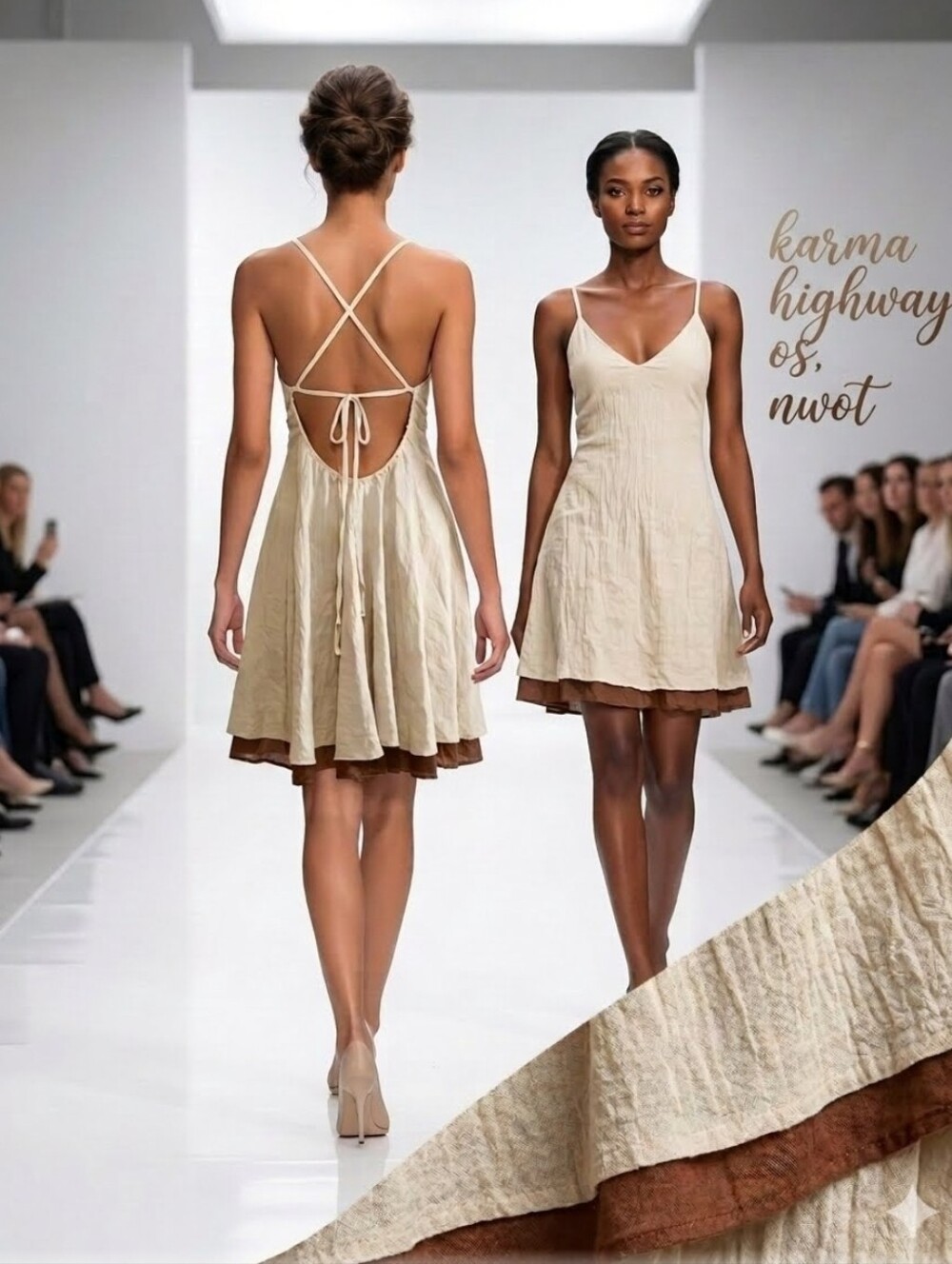Cream Spaghetti Strap Backless Sundress